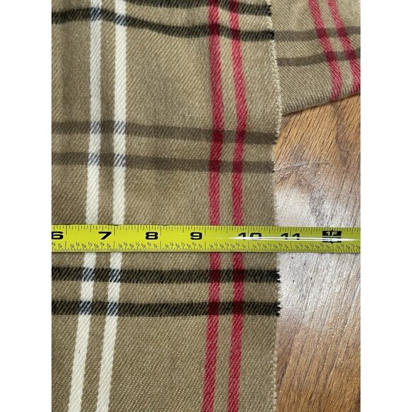 Cejon Knit Rectangle Plaid Wrap Scarf Womens Tan Fringe Neck Warmer Italy Made - Picture 4 of 4